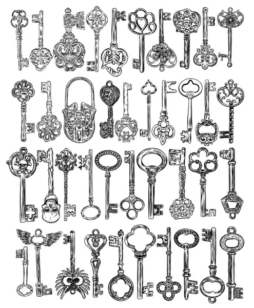 Satz handgezeichnete antike Schlüssel. — Stockvektor