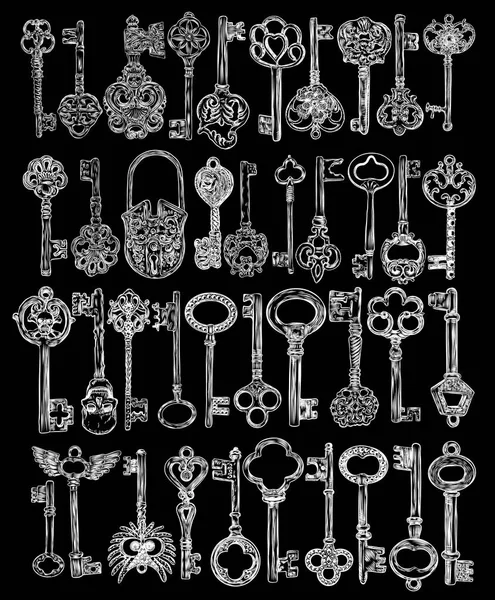 Set di chiavi antiche disegnate a mano . — Vettoriale Stock