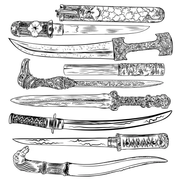 Uppsättning av svärd och knivar. — Stock vektor
