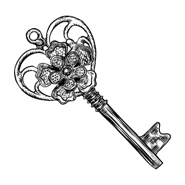 Prydnads medeltida vintage nyckel med intrikata design — Stock vektor