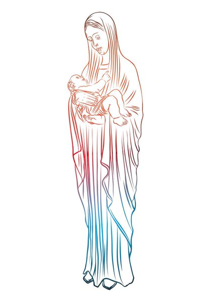Mother Mary with Jesus Christ baby in her hands. 