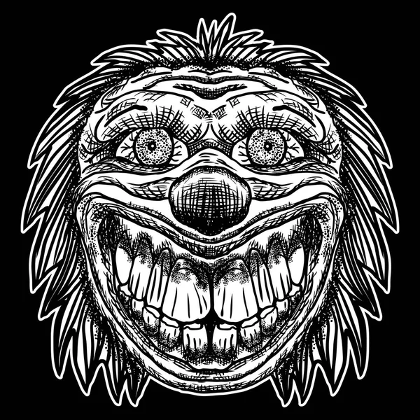 Monstruo payaso aterrador malvado con nariz grande y dientes afilados . — Vector de stock