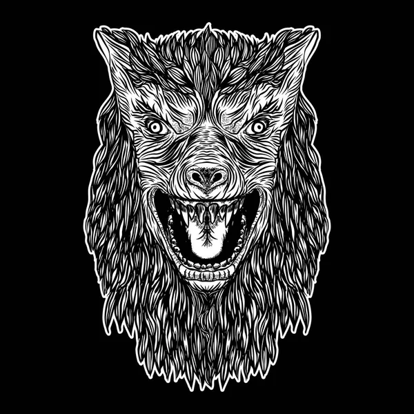 Tête de loup rugissant ou loup-garou . — Image vectorielle