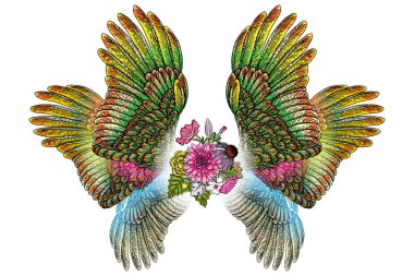 Süslü kanatları ve zarif vintage çiçek buketi moda,