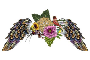 Lily, gül ve chamomiles çiçekli güzel illüstrasyon