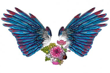 Süslü kanatları ve zarif vintage çiçek buketi moda,