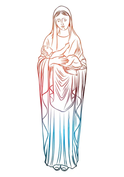 Belén de Navidad de la Virgen María sosteniendo al Niño Jesús — Vector de stock