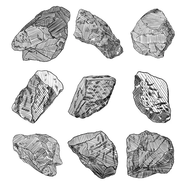 Piedras dibujadas a mano conjunto de bocetos . — Archivo Imágenes Vectoriales