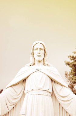 İsa Mesih yüz ayrıntı taş heykel. 