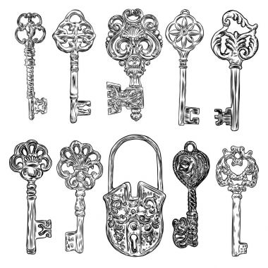 Süs Ortaçağ vintage tuşları kümesi 