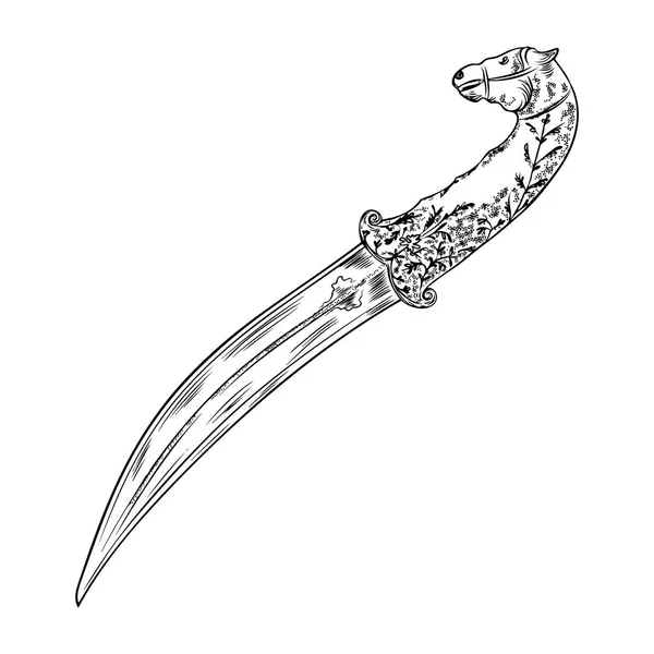 Siyah iş dövme sanat el çekilmiş gravür tarzı Ortaçağ bıçak, — Stok Vektör