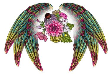 Lily, gül ve chamomiles çiçekli güzel illüstrasyon 