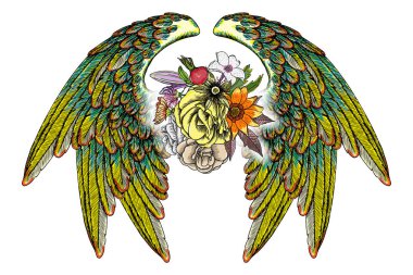 Gül ve çiçek yaprakları kanatlar kız moda ile 