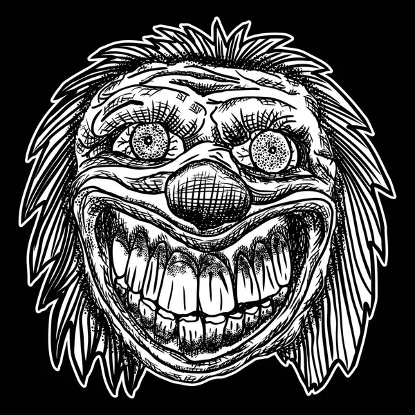 Böses Grusel-Clown-Monster mit großer Nase und scharfen Zähnen. — Stockvektor