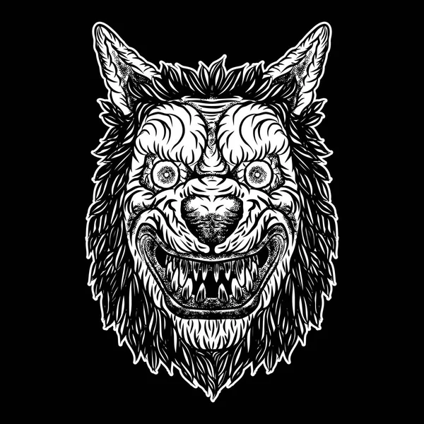 Wolf blackwork tatuaje flash concepto aislado en blanco . — Archivo Imágenes Vectoriales