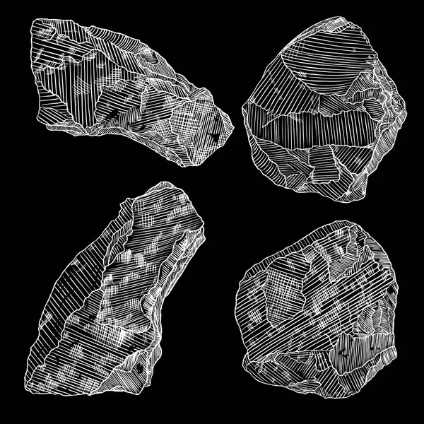 Grand ensemble de croquis réalistes dessinés à la main pierres et rochers . — Image vectorielle