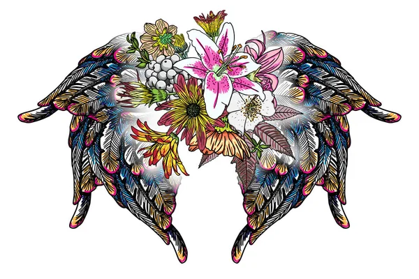 情人节那天概念海报与手绘天使和鸟的翅膀 — 图库矢量图片