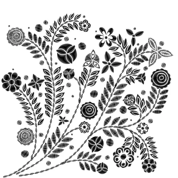 Bordado patrón floral simplificado flores contemporáneas . — Archivo Imágenes Vectoriales