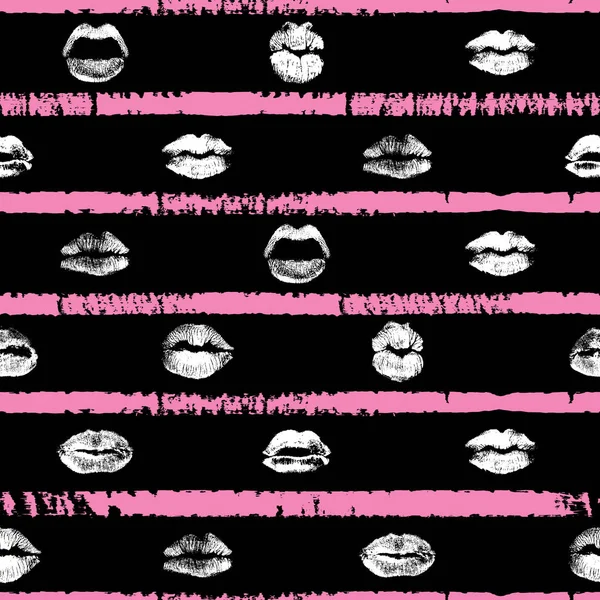 Fond sans couture rouge, rose, lèvres noires — Image vectorielle