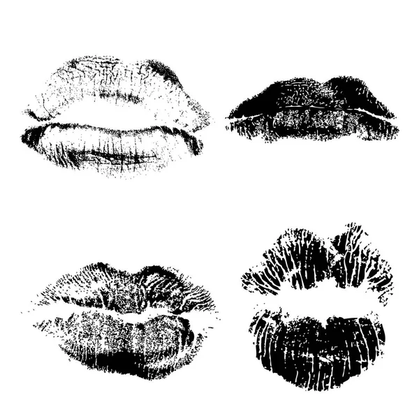 Set of lips or lip shaped women kiss print. — Stock Vector