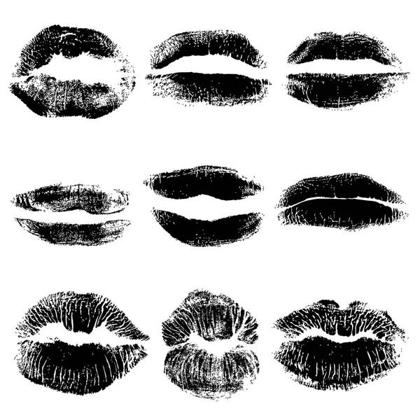 Afdrukken van zwarte gotische lippen instellen. Kus Werelddag, Valentine's day — Stockvector