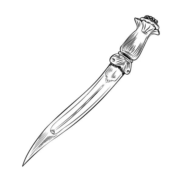 Trabajo negro tatuaje arte mano dibujado grabado estilo cuchillo medieval , — Vector de stock