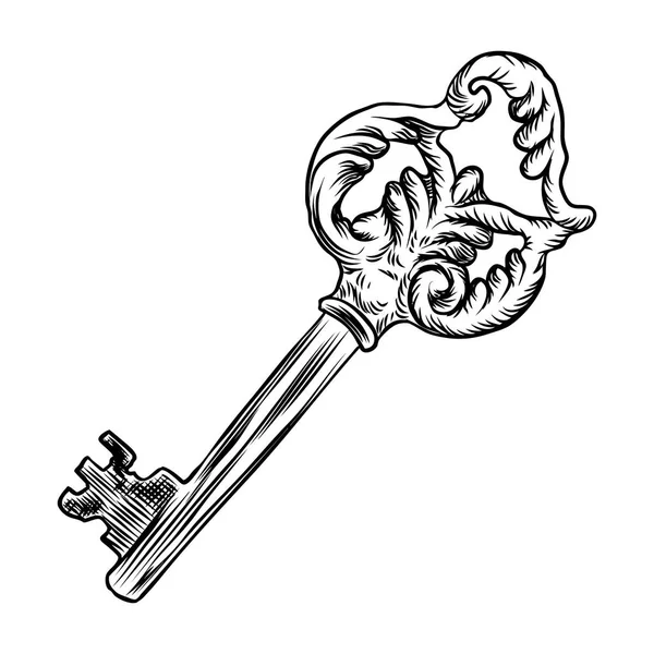 Llave vintage medieval ornamental con diseño intrincado , — Archivo Imágenes Vectoriales