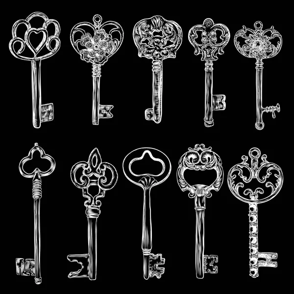 Gran conjunto de llaves retro, estilo vintage . — Archivo Imágenes Vectoriales