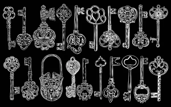 Набор ручных антикварных ключей . — стоковый вектор