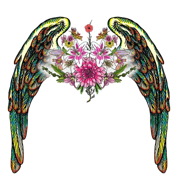 Lily, gül ve chamomiles çiçekli güzel illüstrasyon