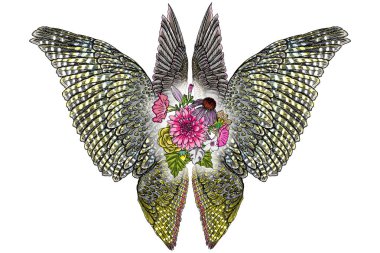 Gül ve çiçek yaprakları kanatlar kız moda ile 