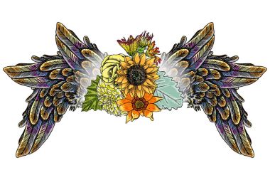 Gül ve çiçek yaprakları kanatlar kız moda ile 