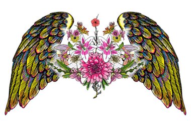 Gül ve çiçek yaprakları kanatlı