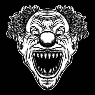 Sirk korku filmi karakteri korkutucu palyaço baş kavramı. 