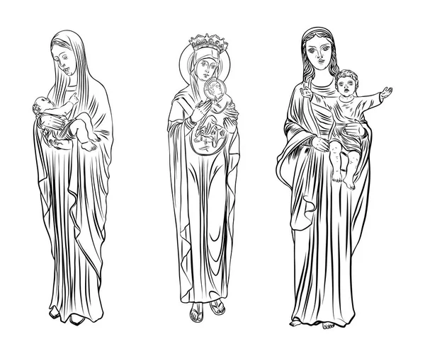 Saint Mary bebek İsa tutan kümesi. — Stok Vektör