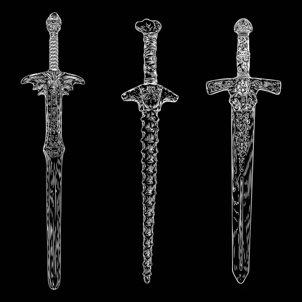 Набор мечей и ножей . — стоковый вектор