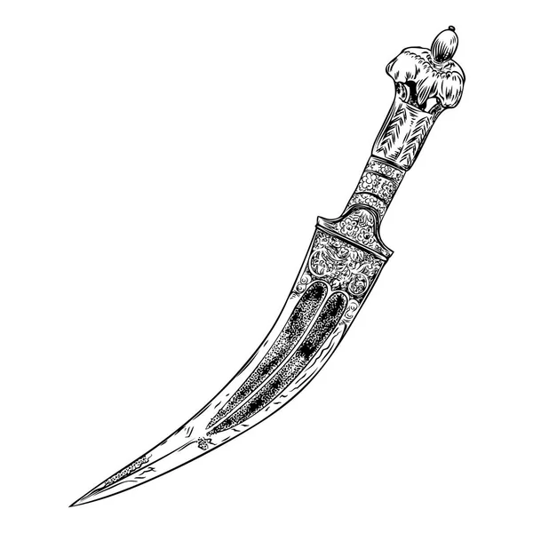 Černá práce tetování umění rukou nakreslené gravírování styl středověký nůž, — Stockový vektor