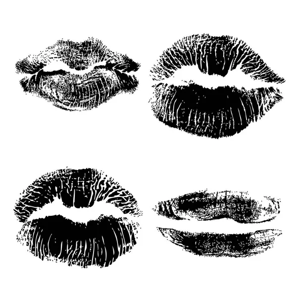Uppsättning av läppar eller läpp formade kvinnor kiss print. — Stock vektor