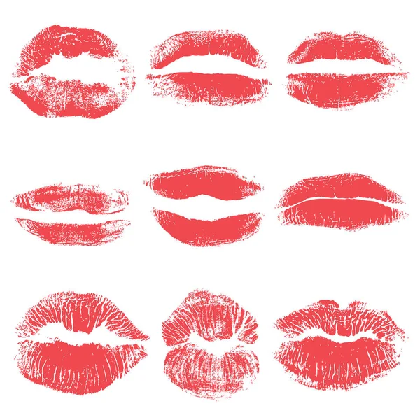 Set of lips or lip shaped women kiss print. — Stock Vector