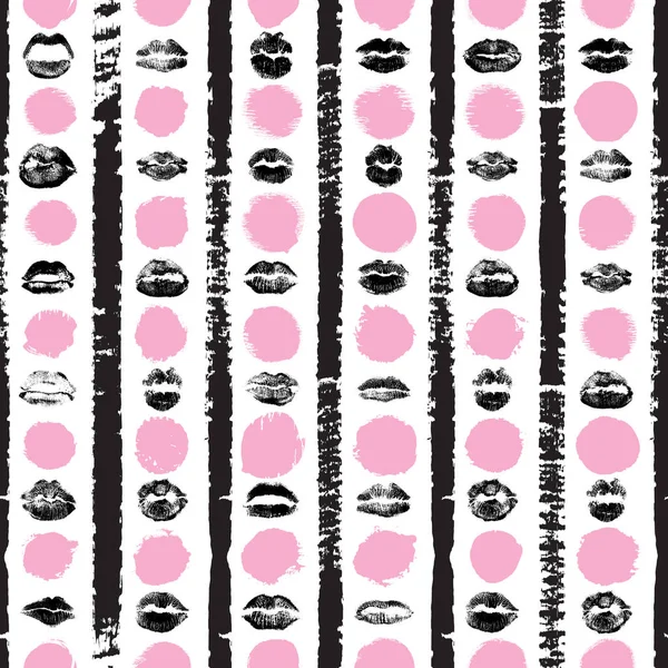 Fond sans couture rouge, rose, lèvres noires — Image vectorielle
