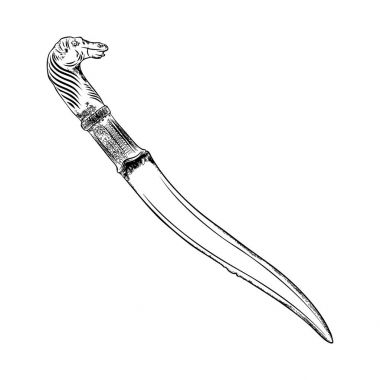 Siyah iş dövme sanat el çekilmiş gravür tarzı Ortaçağ bıçak,