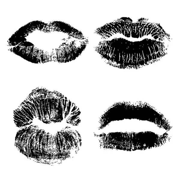 Conjunto de labios o labios en forma de mujer beso impresión — Archivo Imágenes Vectoriales