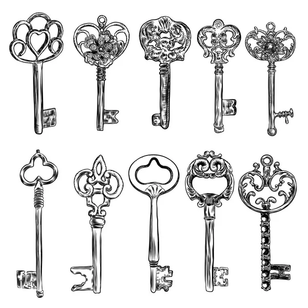 Dekorative mittelalterliche Vintage-Schlüssel Set — Stockvektor