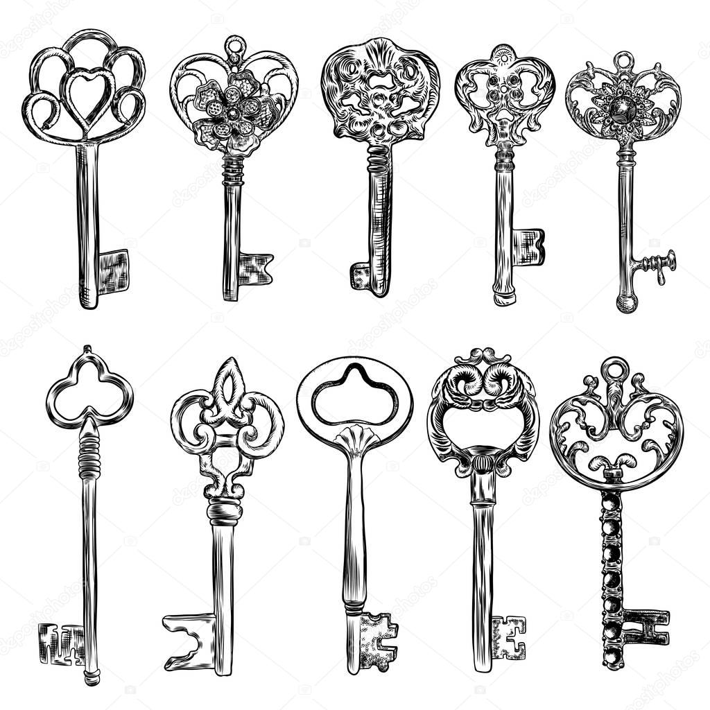Ornamental medieval vintage keys set — Stock Vector © goldenshrimp