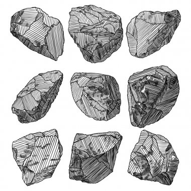 Gerçekçi elle çizilmiş Eskizler taşlar ve kayalar büyük set. 