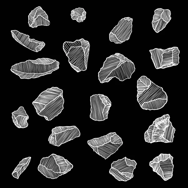 Grande conjunto de esboços desenhados à mão realistas pedras e rochas . —  Vetores de Stock