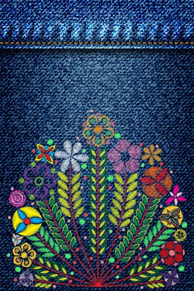 Bouquet floral tendance couleur broderie . — Image vectorielle