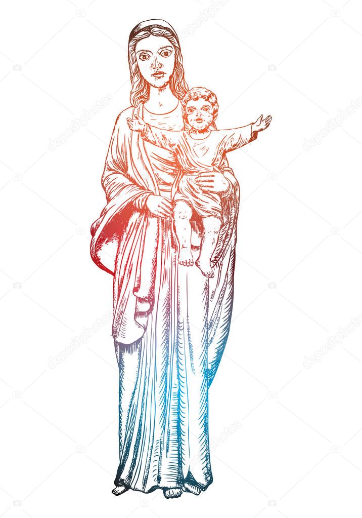 Virgin  Mary or Saint Mary or Mother of God with baby Jesus 