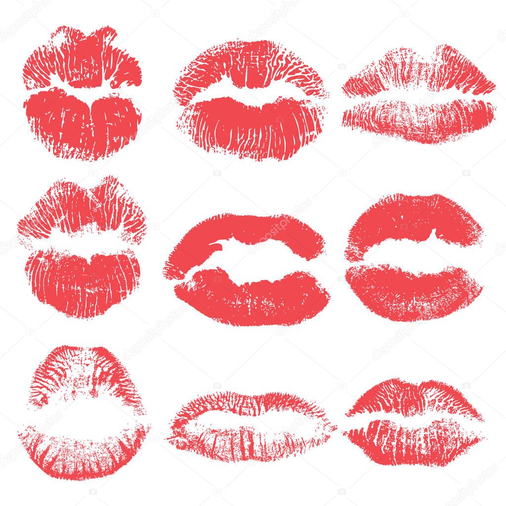 Female kiss shape lips illustration set. 