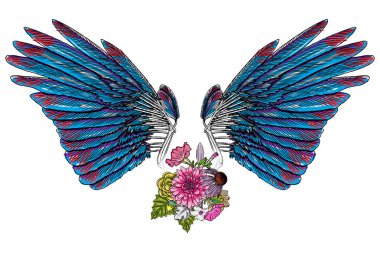 Gül ve çiçek melek ya da kuş kanatlı. 